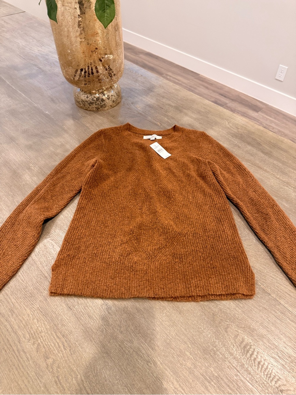 NWT! LOFT Rust Caramel Dark Tan/Brown Ribbed Crewneck Sweater